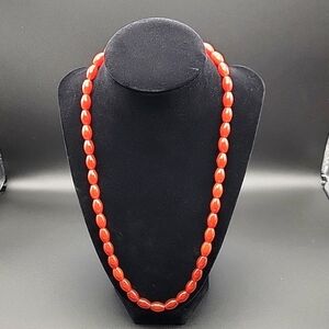 242.00 Cts Red Onyx Oblong Beaded Natural Gemstone 20" Necklace Beads